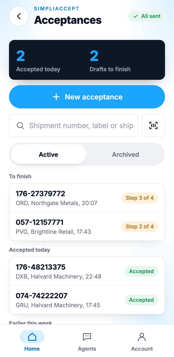 SimpliAccept in the app